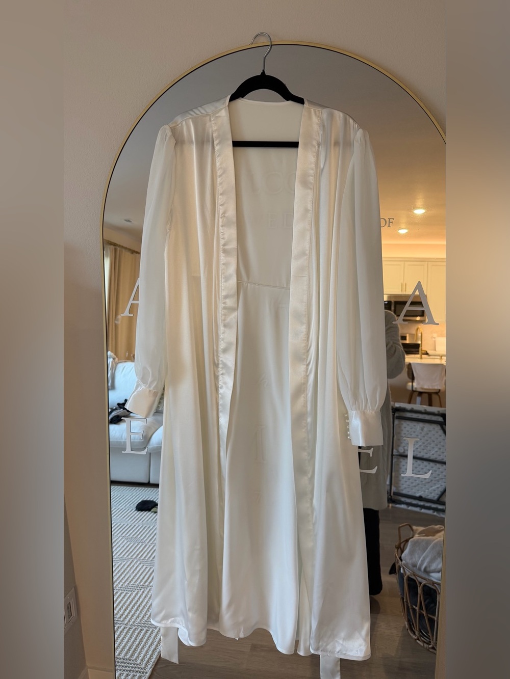 Satin-Trim Ivory Long Robe - Women's Intimates & Sleepwear